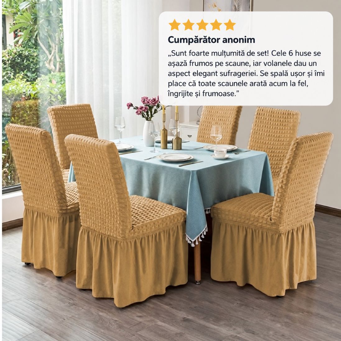 Set 6 Huse pentru Scaune cu Volănașe – Material Elastic, Ușor de Spălat