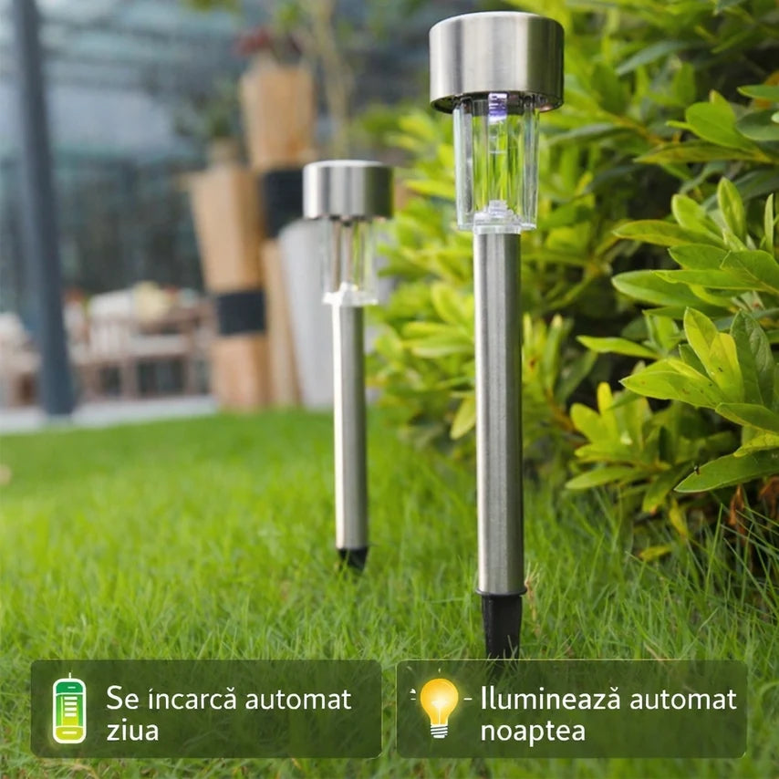 Set Lămpi Solare pentru Exterior din Alumniu – Încărcare Solară și Iluminare Automată
