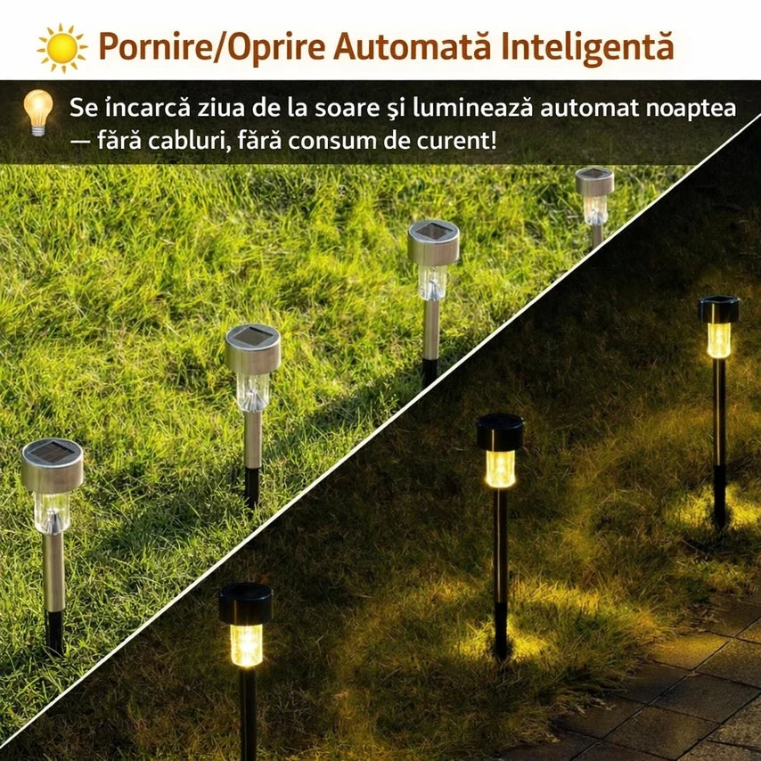 Set Lămpi Solare pentru Exterior din Alumniu – Încărcare Solară și Iluminare Automată