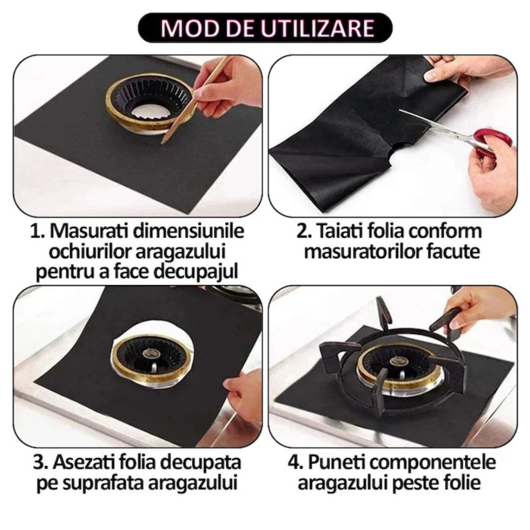 Set 8 Folii Protecție Teflon pentru Aragaz sau Plită - Reutilizabile