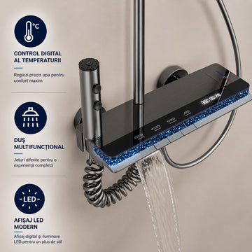 Set Duș Modern Digital cu Iluminare LED și Afișaj al Temperaturii – Design Modern, Confort Maxim