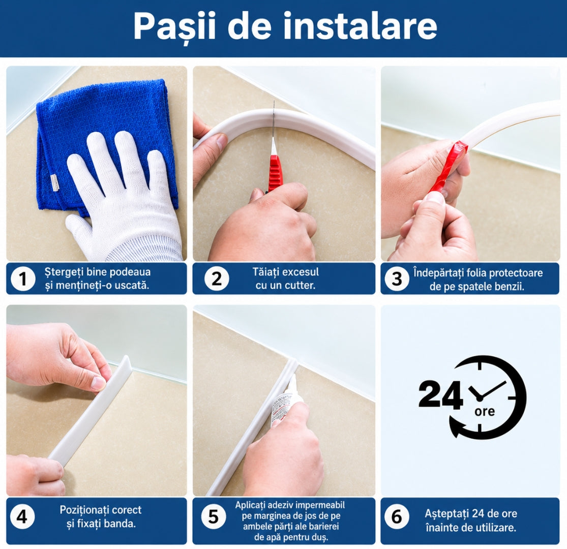 Bandă din Silicon Opritoare de Apa 1,5 m – Ideală pentru Duș, Chiuvetă și Balcon