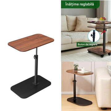 Masă Multifuncțională Reglabilă cu Blat Rotativ din Lemn - 40x30cm cu Cadru Metalic, Înălțime Reglabilă pana la 80cm