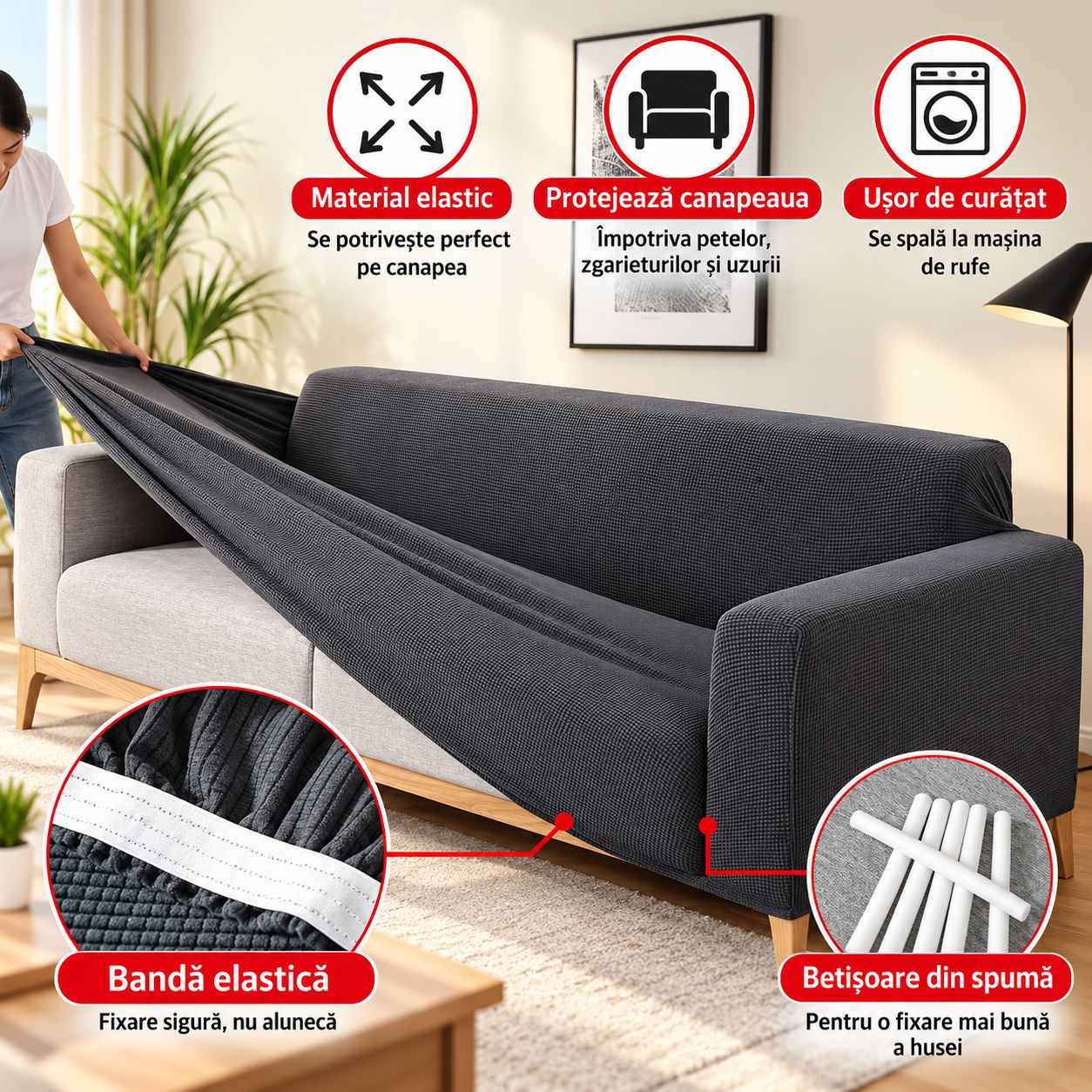 Husă Elastică Universală pentru Canapea – Protecție și Aspect Modern, Elastică, Rezistentă