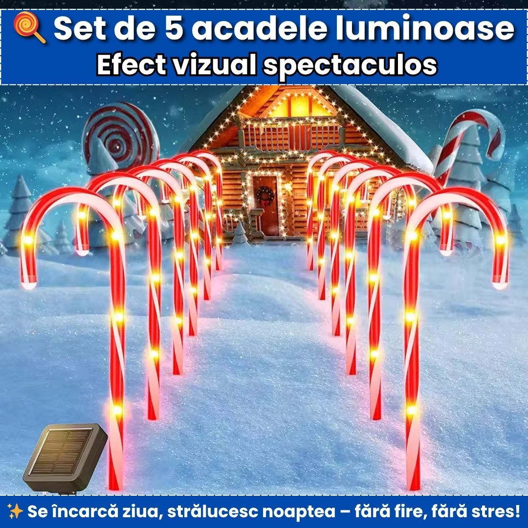 Set 5 Acadele Luminoase cu LED – Înălțime 40 cm, Alimentare Solară