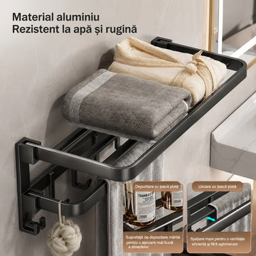 Suport Pliabil pentru Prosoape din Aluminiu Premium – Cu Cârlige și Ventuze