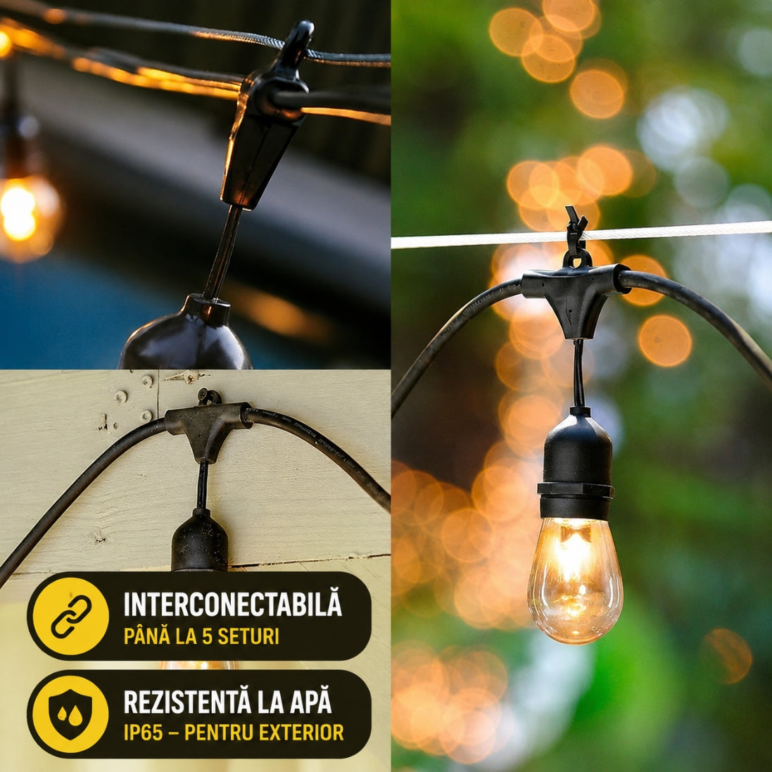 Ghirlandă Luminoasă 10 Metri – Alimentare la Priză, Rezistentă la Intemperii