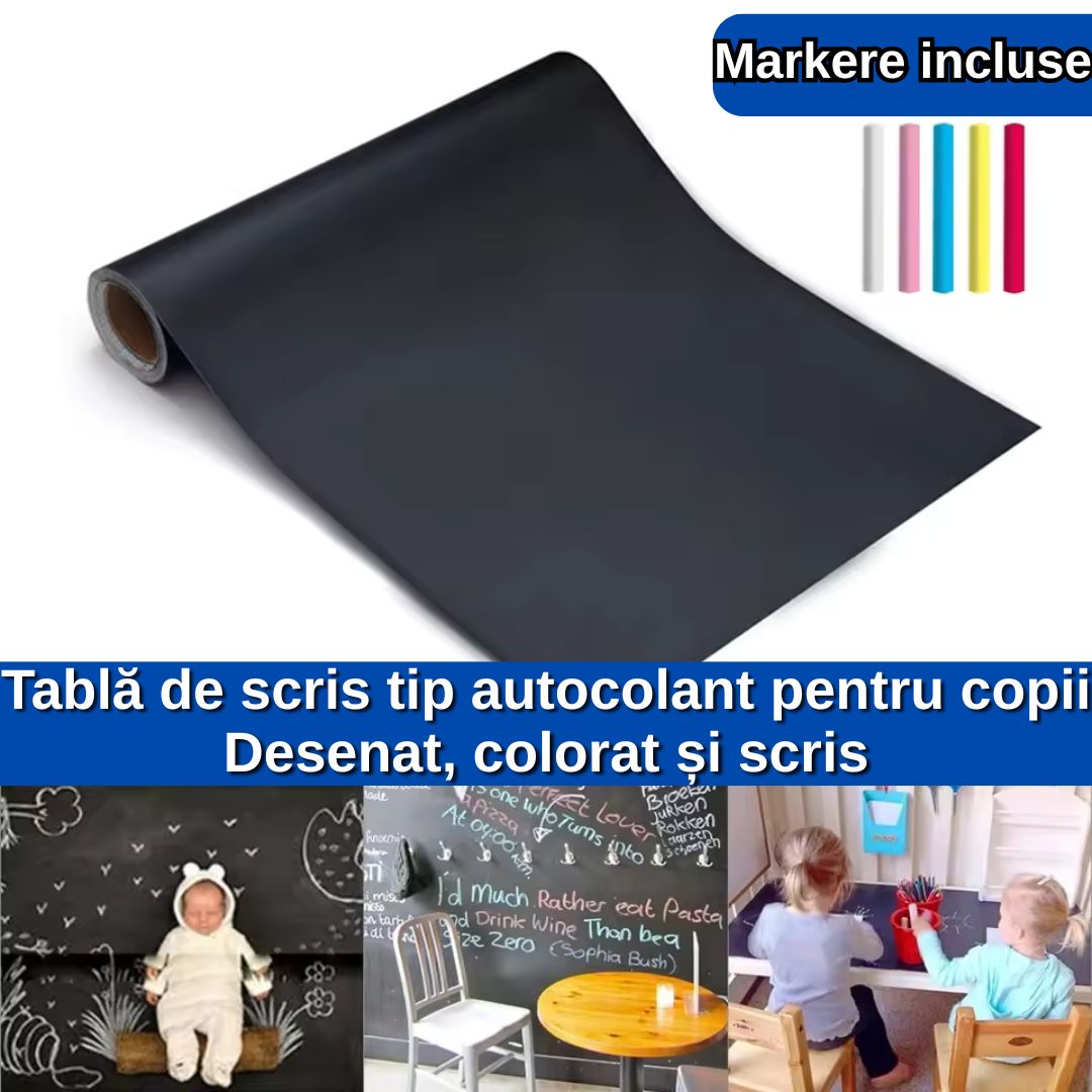 Tăblă de Scris Autocolantă 45x200 cm – Perfectă pentru Copii, Birou sau Casă!