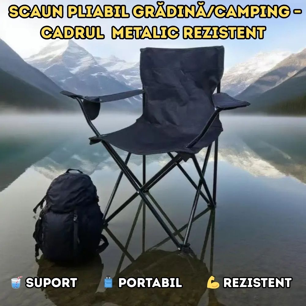 Scaun pliabil pentru pescuit, camping - 80x44x80 cm, Cadrul Metalic Rezistent