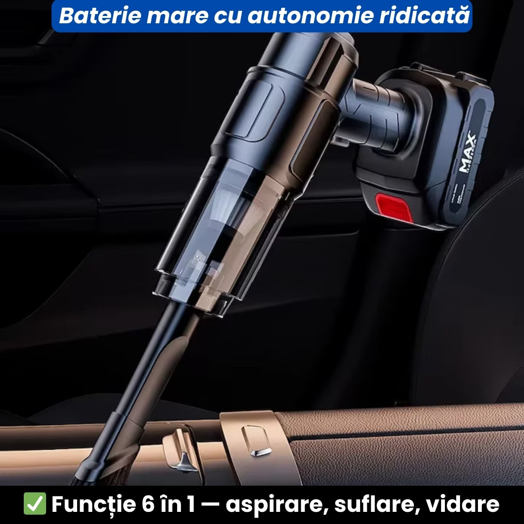 Aspirator Auto cu Acumulator Puternic, 6 Capete Incluse, Curățare Rapidă și Eficientă 100 W