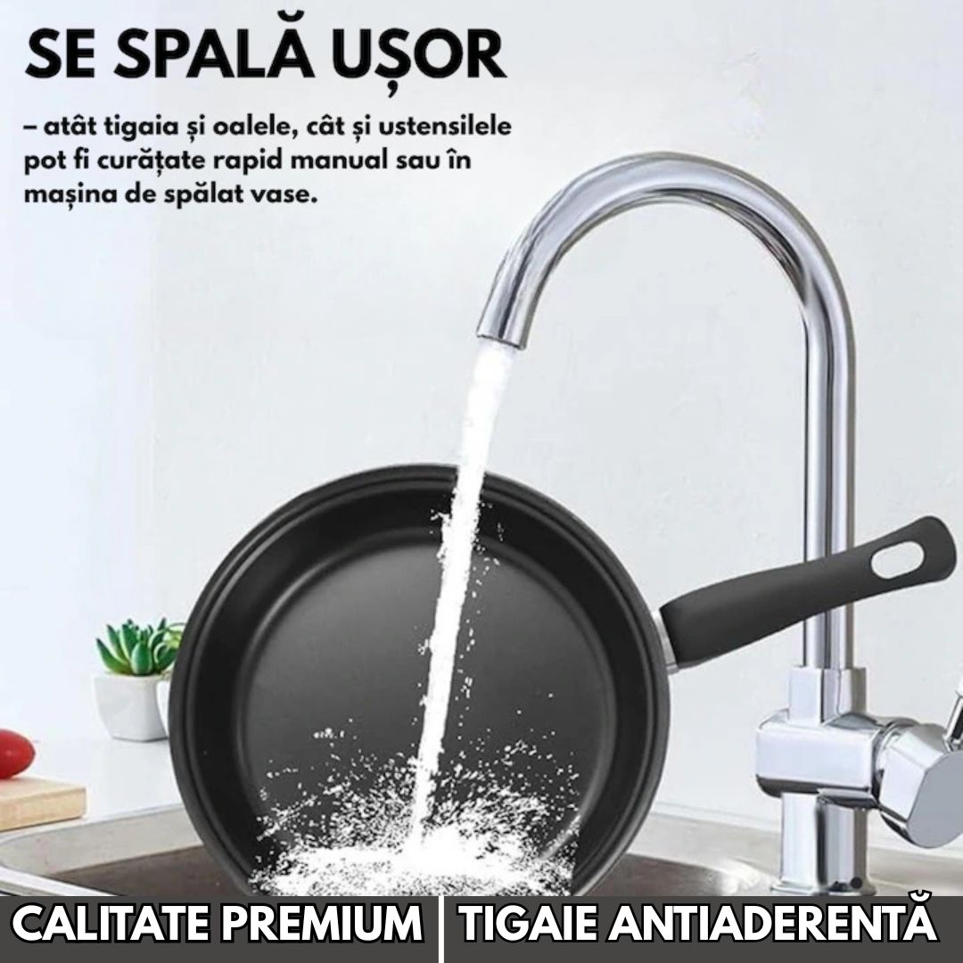 Set 13 Piese Oale și Tigăi Antiaderente cu Accesorii - Eleganță și Performanță în Bucătăria Ta