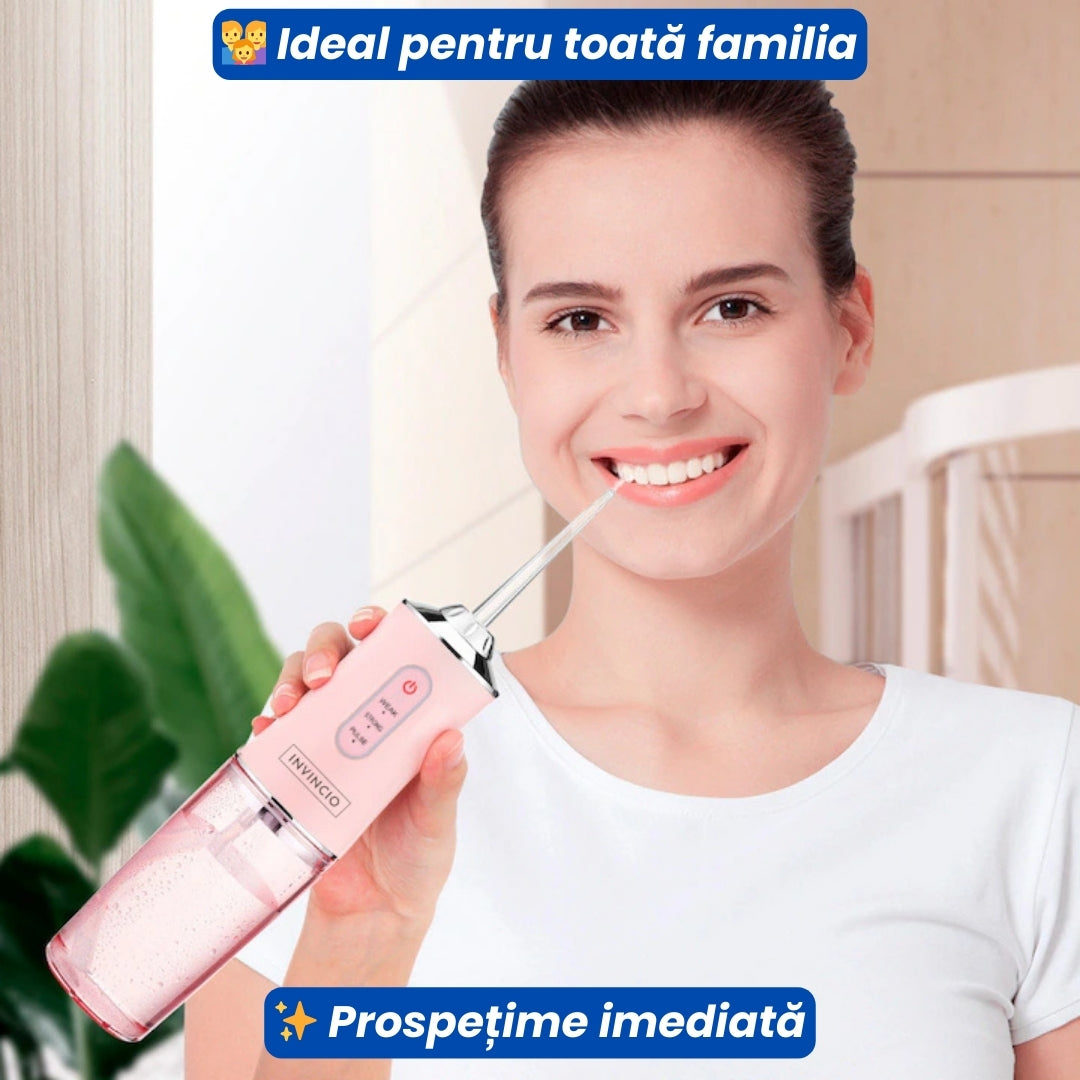 Irigator Oral Portabil cu 4 Capete și 3 Moduri de Jet – Curățare Profesională Acasă