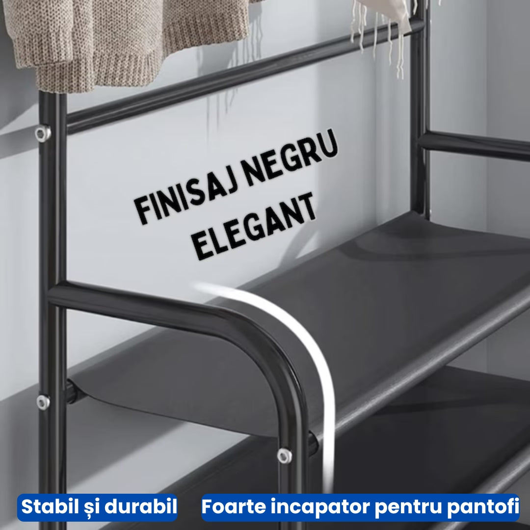Cuier Metalic cu 4 Rafturi și Cârlige – Organizare Completă pentru Hol, Stabil si Rezistent
