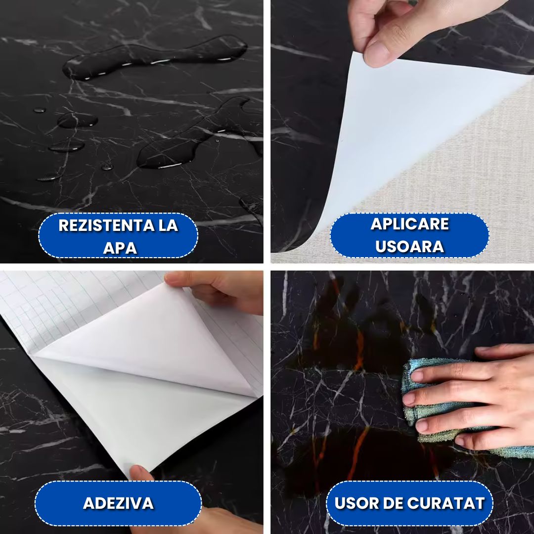 Folie Autocolantă Marmură Neagră/Alba – 60x300 cm, Rezistentă & Realistă