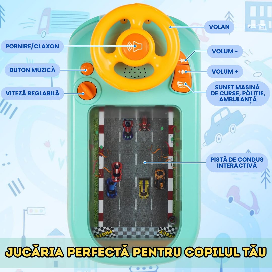 Jucarie Interactiva Volan de Condus cu Circuit Curs - Sunete si Functii, Alimentare USB, pentru Copii