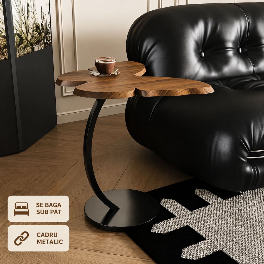 Măsuță Laterală Elegantă în Formă de Fluture – Design Modern cu Cadru Metalic