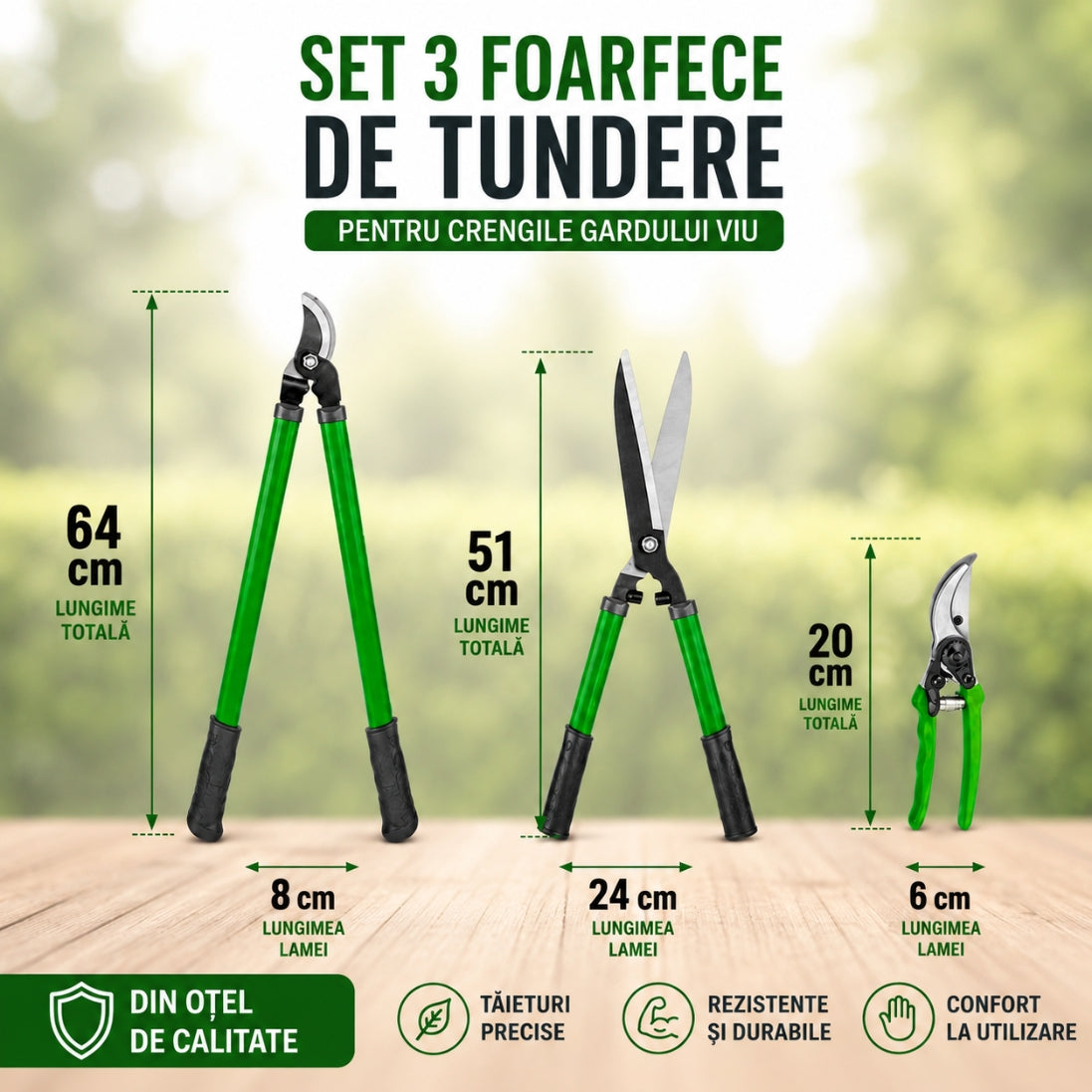 Set Profesional 3 Foarfece pentru Grădină – Tăieri Precise și Fără Efort!