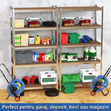 Raft Metalic de Depozitare – 5 Rafturi Reglabile, Montaj Fără Șuruburi, 180x90x40 cm