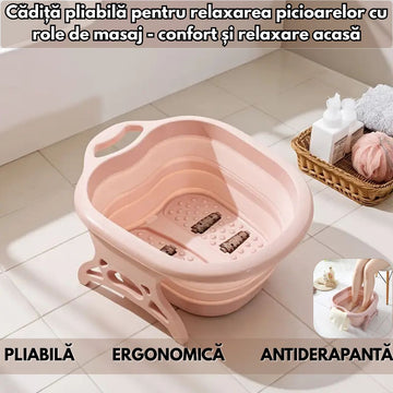 Cădiță pliabilă cu role de masaj și bază antiderapantă – Relaxare completă pentru picioare obosite