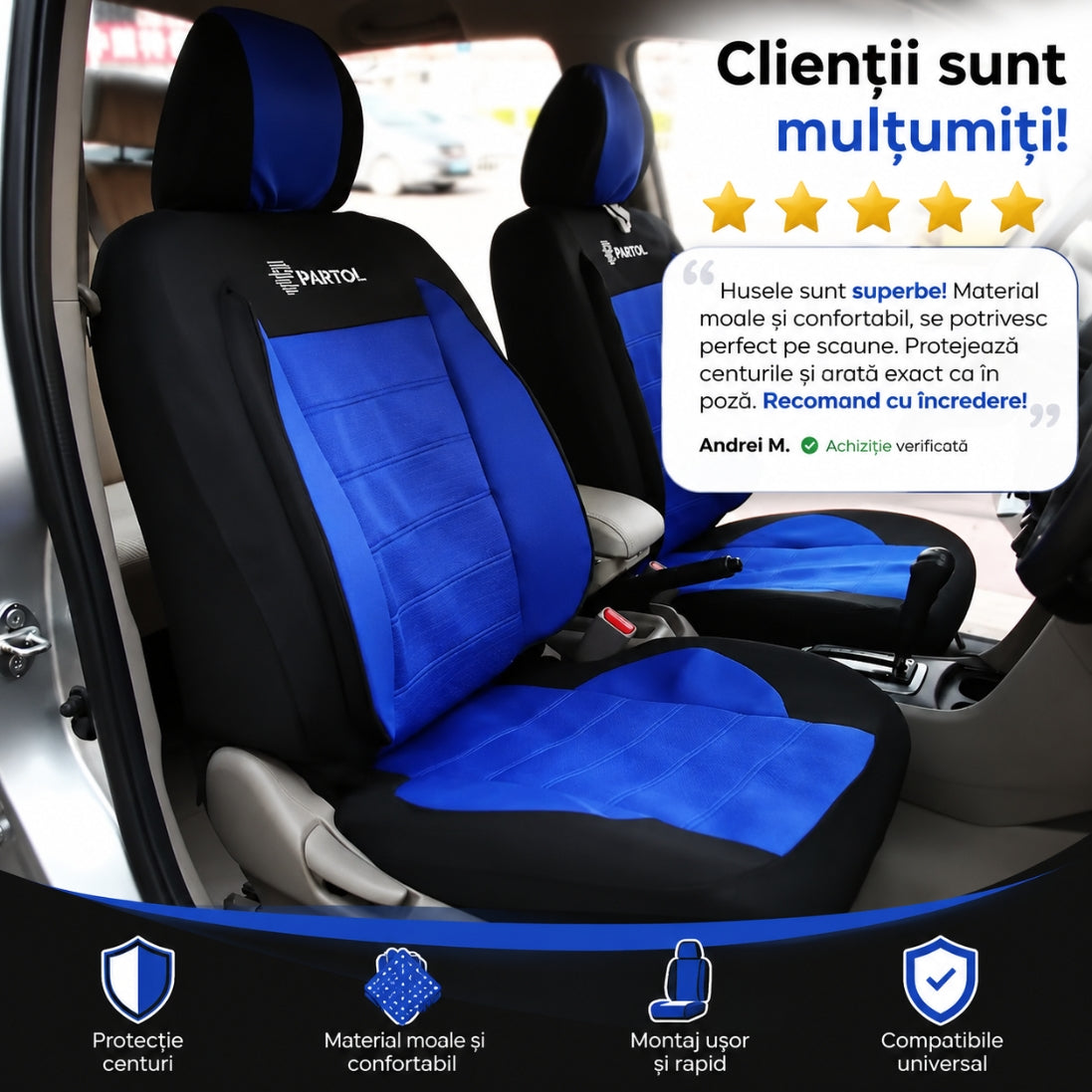 Set Huse Universale pentru Scaune Auto – Sezut Moale și Protecție pentru Centuri