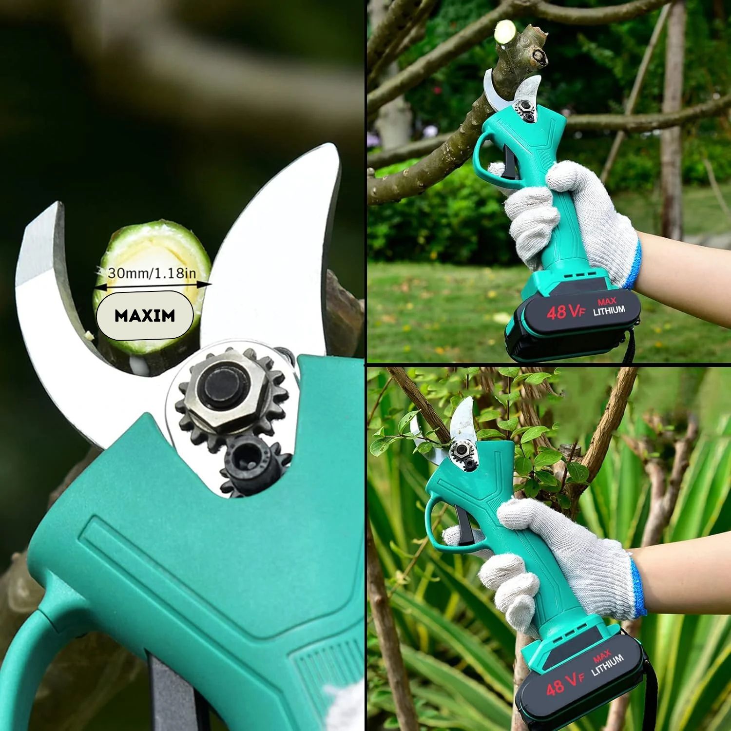 Foarfecă Electrică de Grădină cu 2 Acumulatori de 48V Oțel - Pentru Livezi, Grădini și Vie