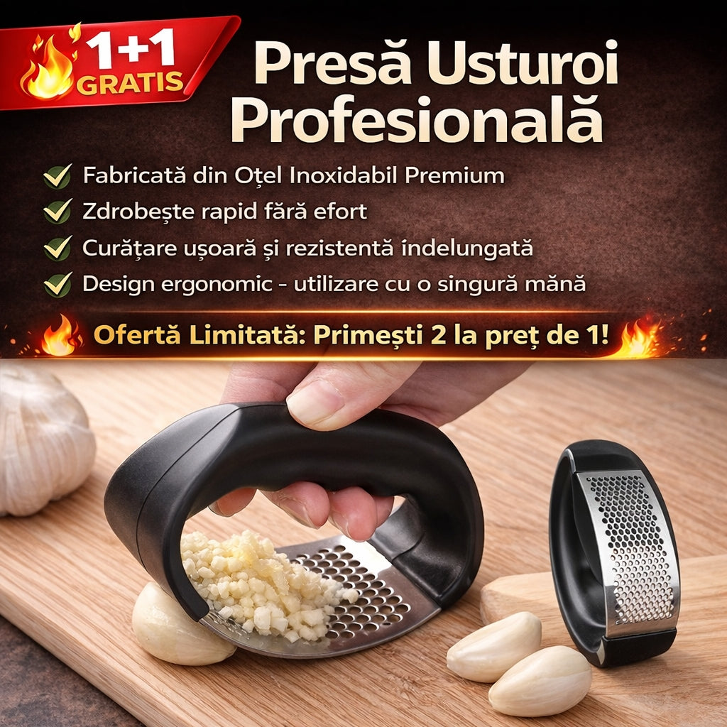 Presă Usturoi Profesională din Oțel Inoxidabil Premium – Zdrobire Rapidă