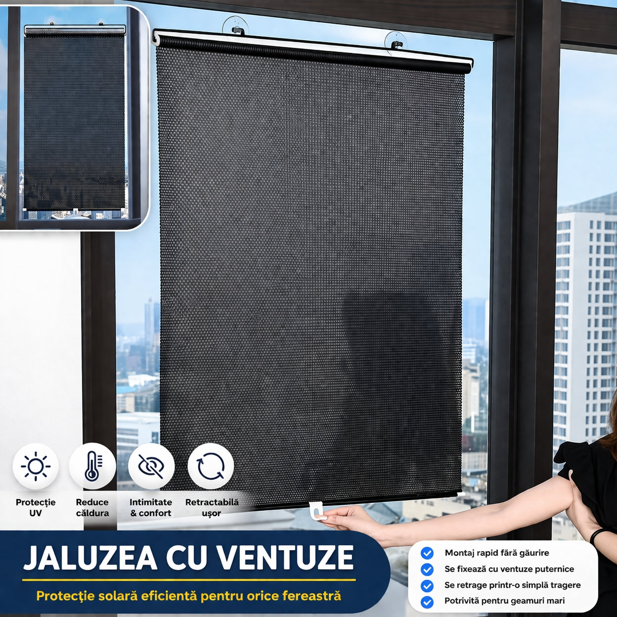 Jaluzea de fereastra cu fixare simpla 125x68cm – Portabila, reglabila