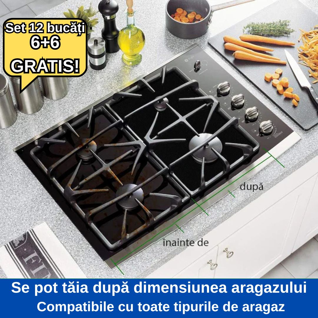 Set 12 Folii Protecție Aragaz sau Plită – Refolosibile, Rezistente până la 260°C, Ușor de Curățat