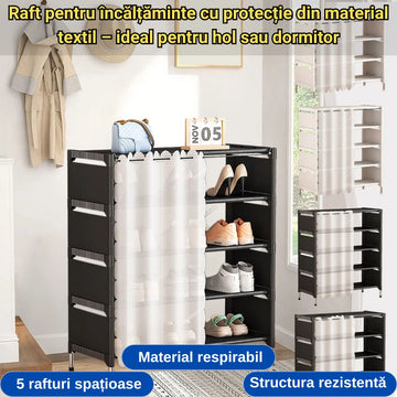 Raft Modern pentru Pantofi, 5 Niveluri Spațioase-Material Textil Respirabil, Ușor de Asamblat