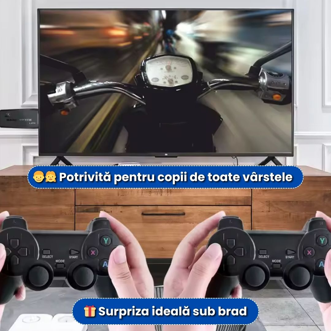 Consolă Retro 64GB cu 20.000 Jocuri + 2 Controllere Wireless – Cadeau Perfect de Crăciun
