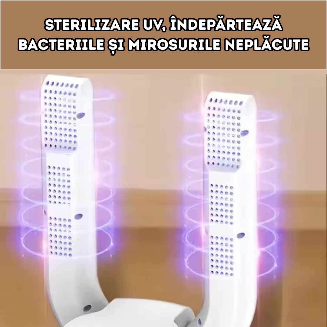 Uscător electric pentru încălțăminte – multifuncțional, cu funcție UV, temporizator și design pliabil