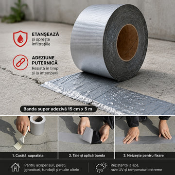 Bandă Super Adezivă Impermeabilă 15 cm x 5 m – Etanșare și Reparații Rapide