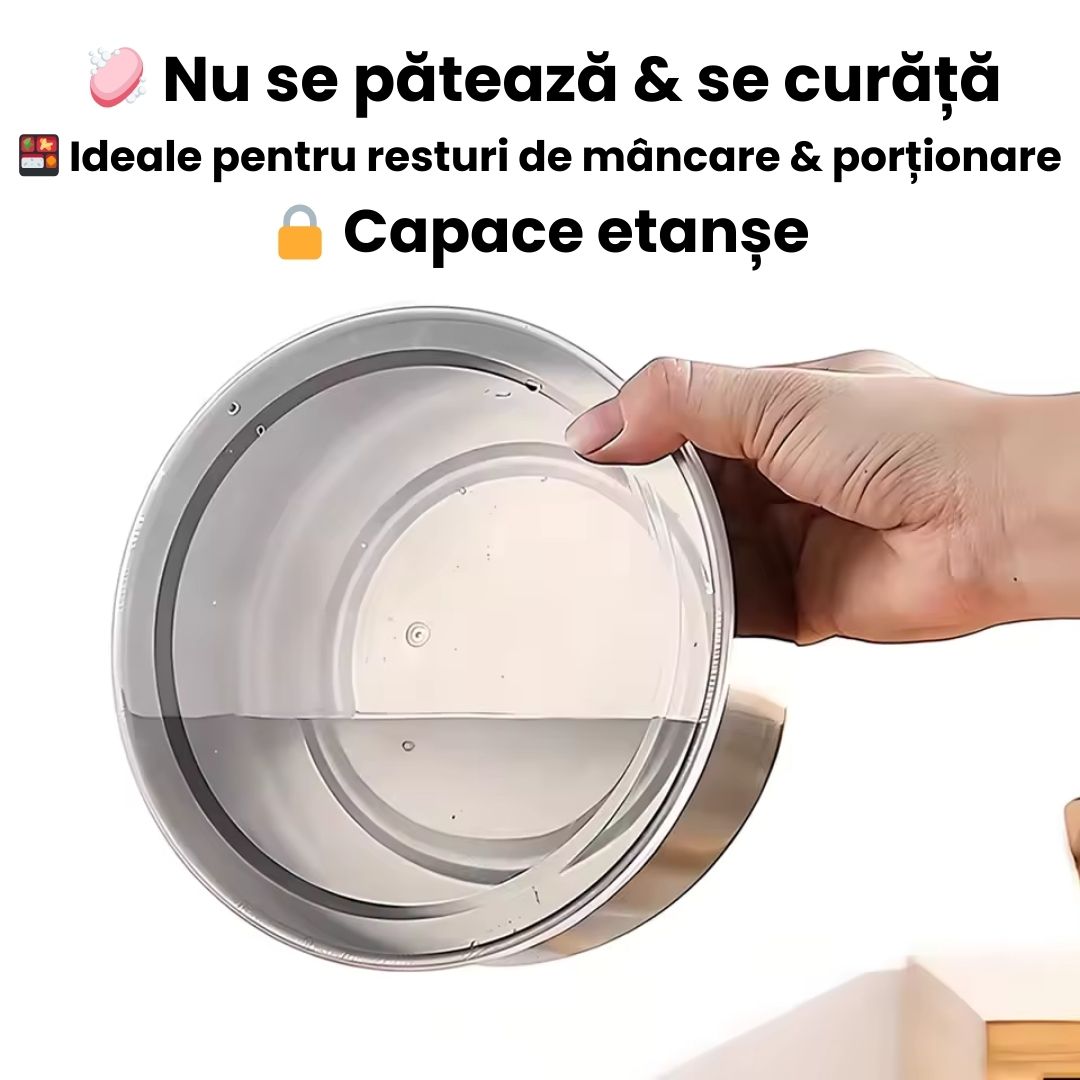 Set 5 Boluri din Inox cu Capace Etanșe – 10/12/14/16/18 cm – 1+1 Gratis