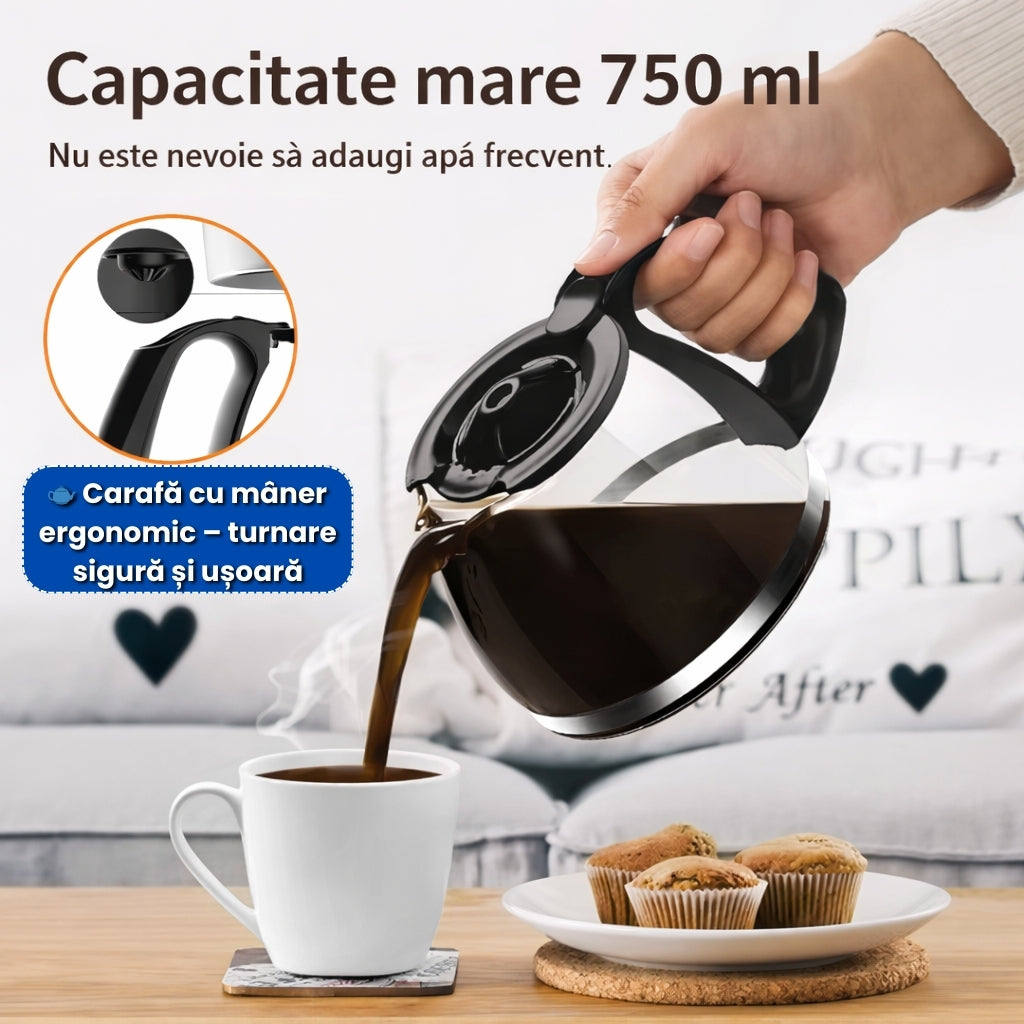 Aparat de Cafea Profesional 750 ml – Preparare Rapidă, Carafă din Sticlă