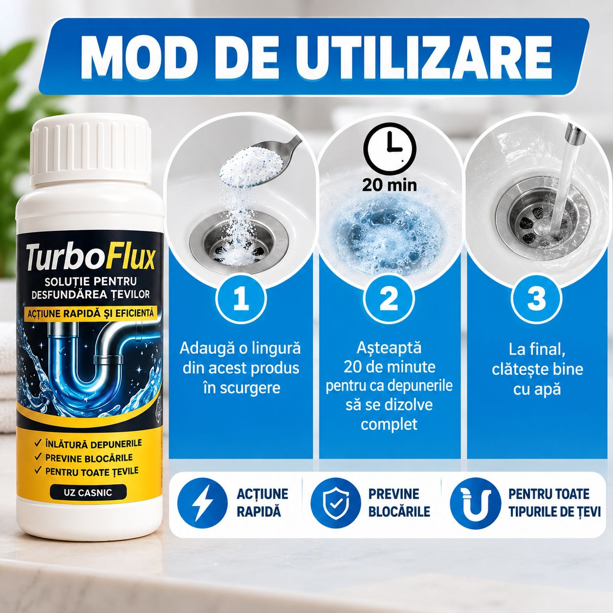 Set 10 Soluții pentru Desfundarea Țevilor – Curățare Rapidă și Eficientă