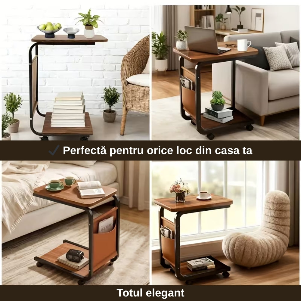 Măsuță din Lemn cu Roți si Cadru Metalic – 2 Bucati la Pret de Una