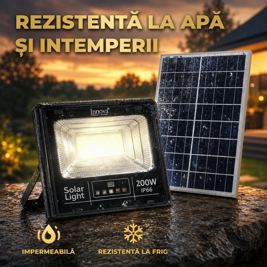 Proiector Solar LED 400W cu Senzor de Mișcare – IP66, Lumină Alb Rece 6500K