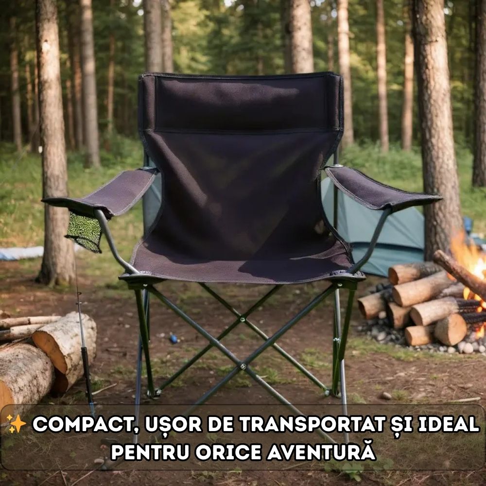 Scaun pliabil pentru pescuit, camping - 80x44x80 cm, Cadrul Metalic Rezistent