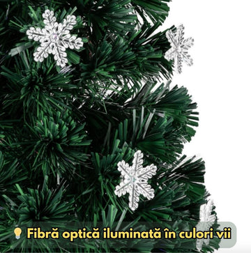 Brad Artificial 1.5 m din Fibră Optică – cu Stea și Decorațiuni Incluse