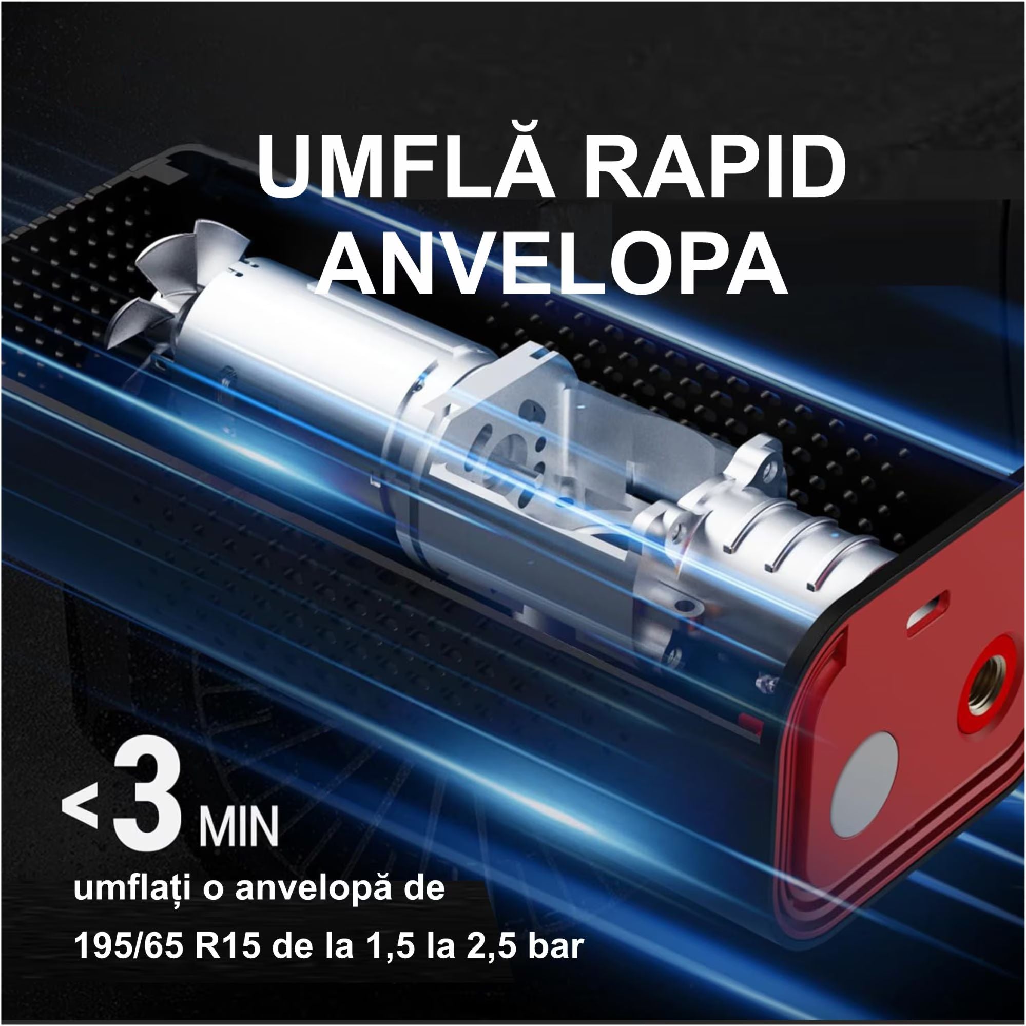 Compresor auto fara fir portabil - Afisaj digital si lanterna inclusa