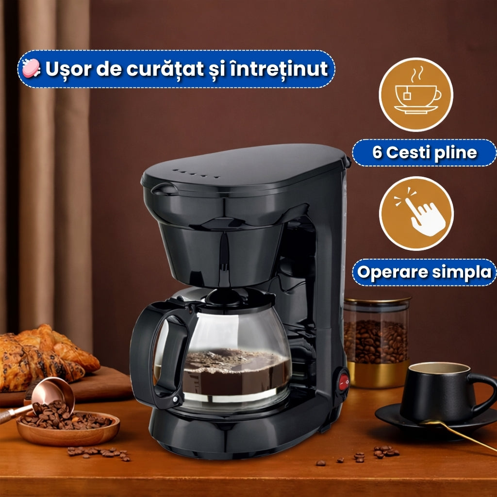 Aparat de Cafea Profesional 750 ml – Preparare Rapidă, Carafă din Sticlă