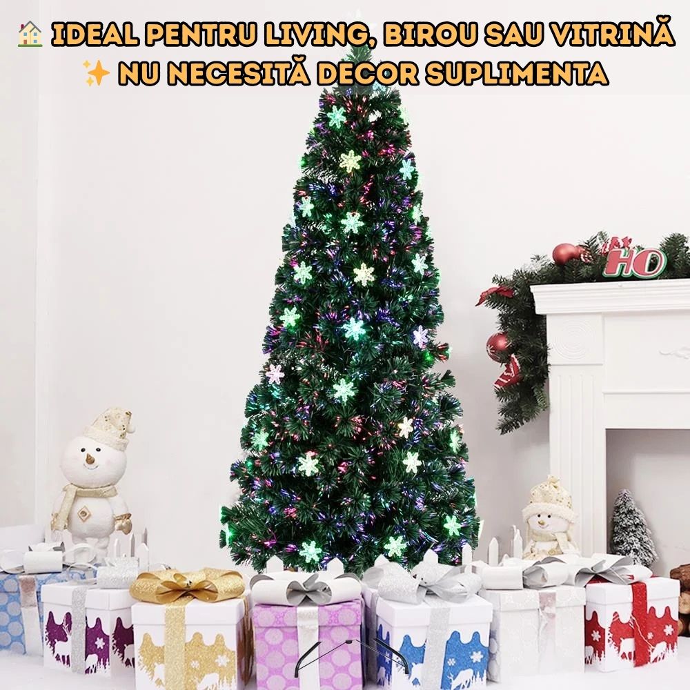Brad Artificial 1.5 m din Fibră Optică – cu Stea și Decorațiuni Incluse
