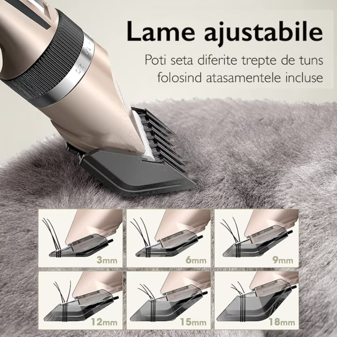 Mașină de Tuns Animale cu 4 Accesorii Reglaj +Set Complet de Îngrijire