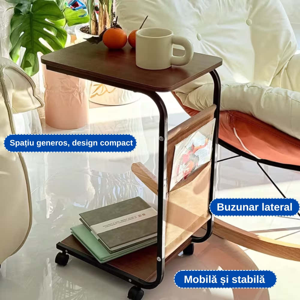 Măsuță din Lemn cu Roți si Cadru Metalic – 2 Bucati la Pret de Una