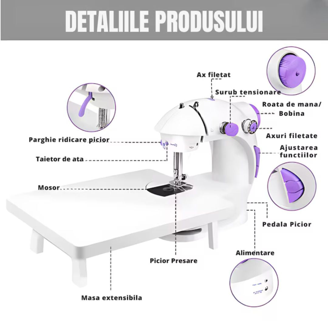 Mașină de Cusut Electrică 4 în 1 cu Măsuță - Accesorii Incluse, Portabilă