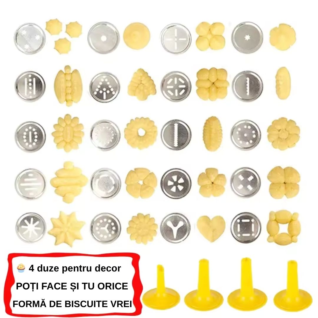 Aparat de Făcut Biscuiți cu 20 de Forme și 4 Duze – Ușor de Folosit, Rezultate Perfecte de Fiecare Dată