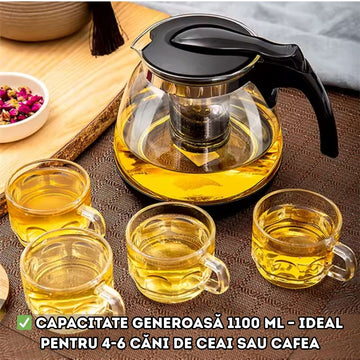 Ceainic din sticlă termorezistentă cu infuzor din inox – 1100 ml