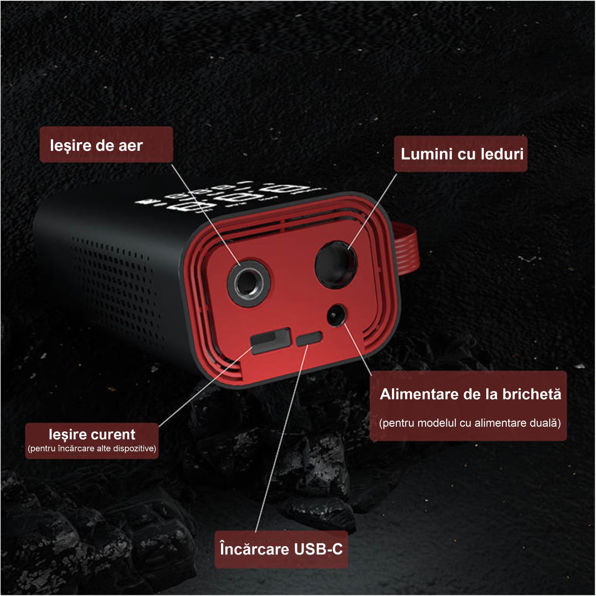 Compresor auto fara fir portabil - Afisaj digital si lanterna inclusa