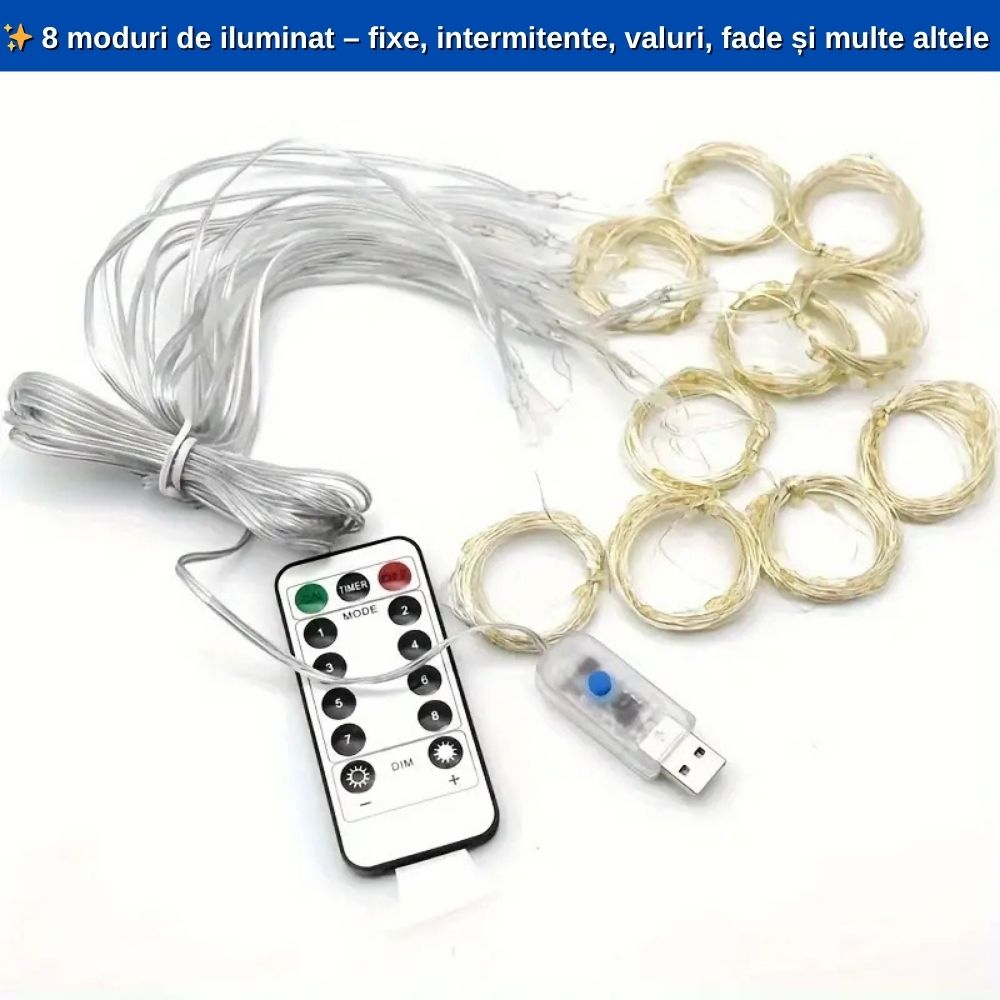 Instalație Tip Perdea Roz 3x3 m – Cu Telecomandă și Lumini Delicate pentru Decorul Perfect