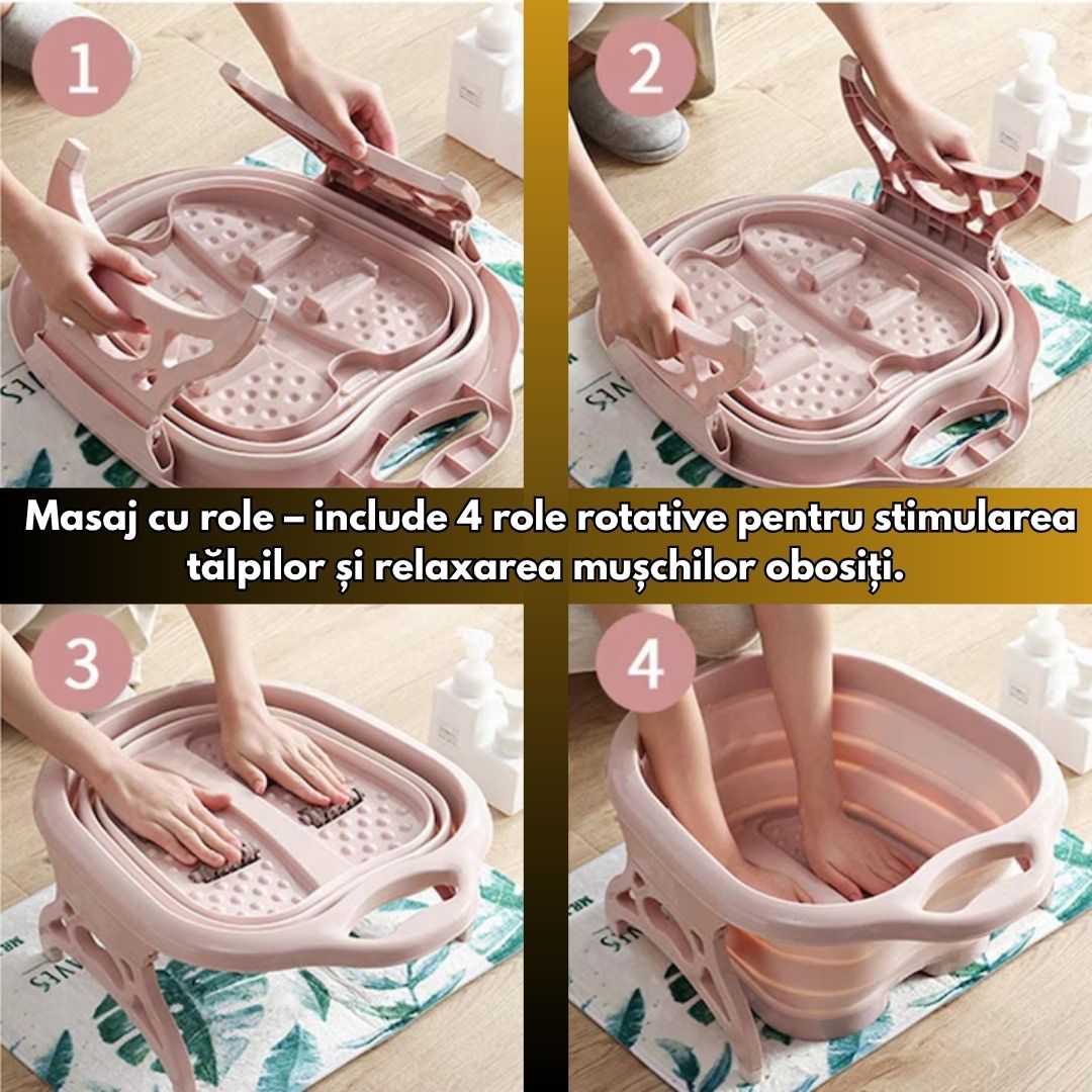 Cădiță pliabilă cu role de masaj și bază antiderapantă – Relaxare completă pentru picioare obosite